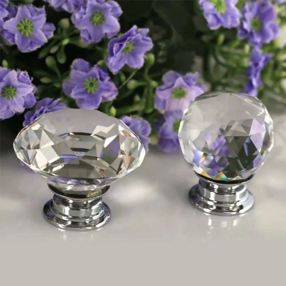 8pcs 40Mm Transparent Crystal Glass Cabinet Knobs For Kitchen Cupboard Drawer Handles Zinc Alloy Furniture Hardware Pulls