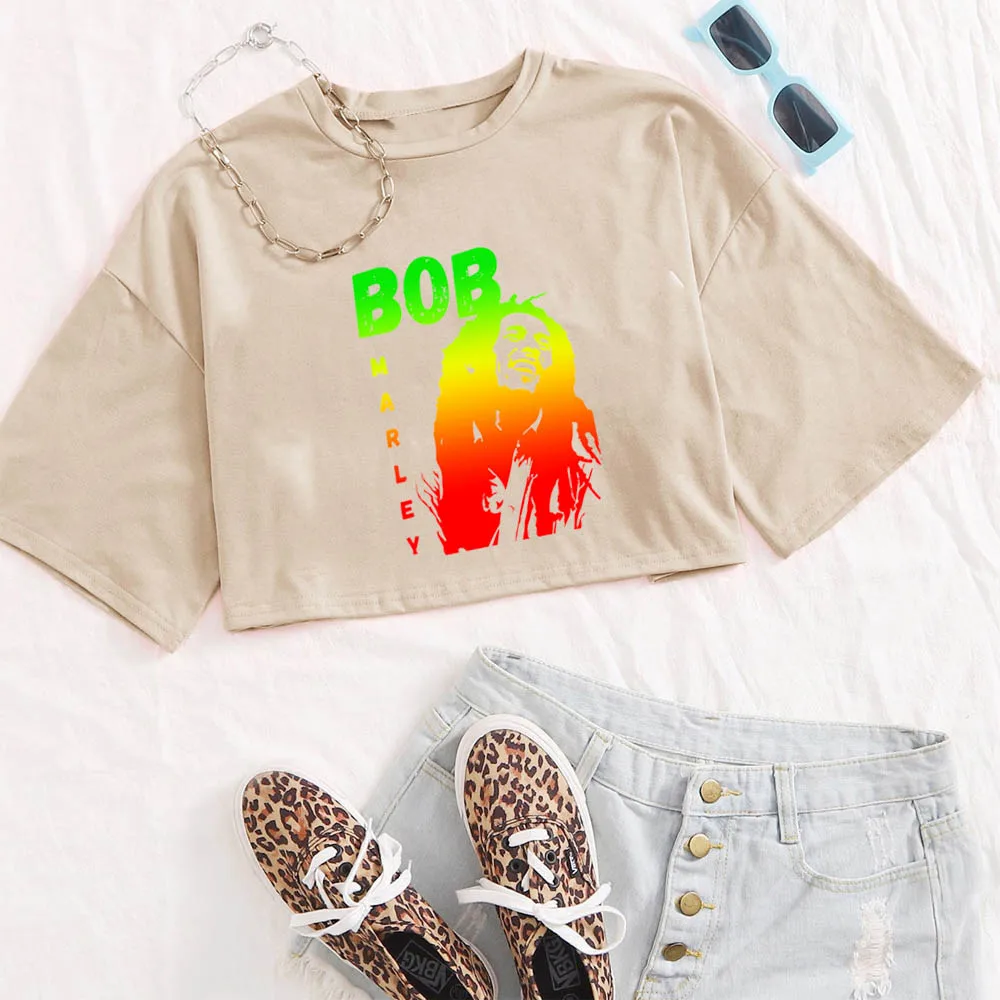 ボブ・マーリー シャツ ガールズ ファッション カジュアル 女性 ボブ・マーリー Tシャツ Y2K クロップトップ ファン用