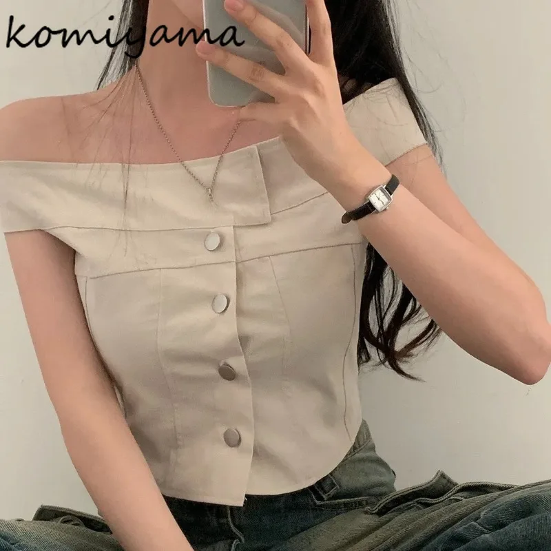 

Feminino Sexy Slash Neck Shirts & Blouses 2025 Woman Blusas Simple Temperament Ropa Mujer Korean Chic Camisas Summer Roupas