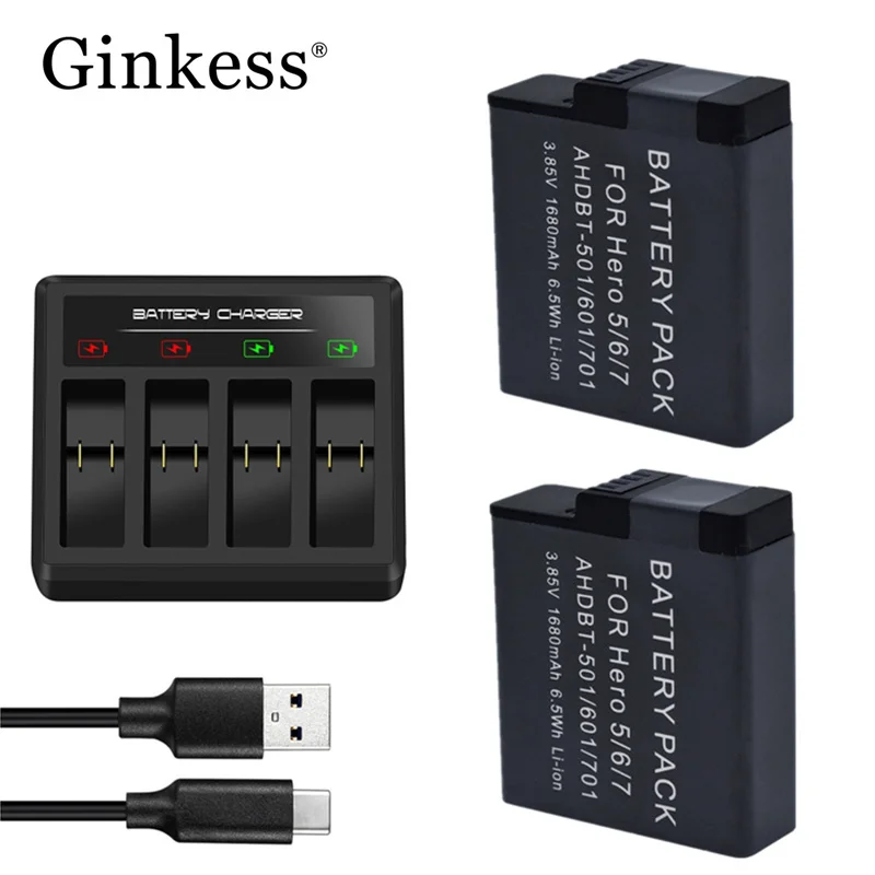 1680mAh GoPro 7 Battery with Charger for Gopro Hero 5 6 7 Black Battery Fast Charger for Gopro 5 6 7 Camera Accessories