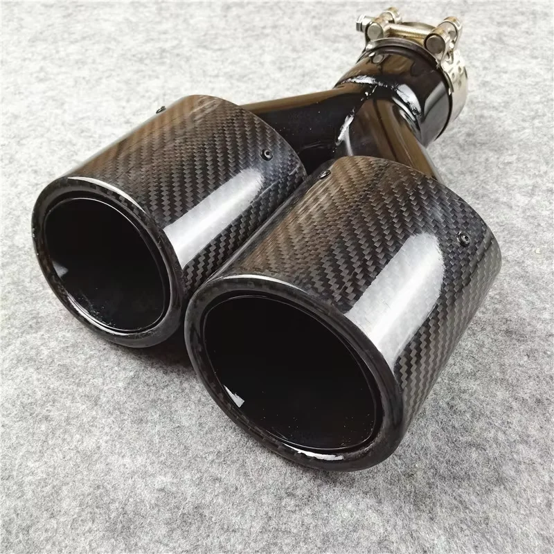 

One Piece Y Model Exhaust Pipe Car Universal No Logo Stainless Steel Muffler Tip Full Glossy Black Rear Nozzles Oval Shape