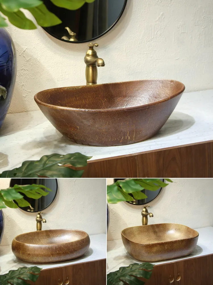 Antique American ingot table basin bathroom retro washbasin ceramic oval outdoor art basin