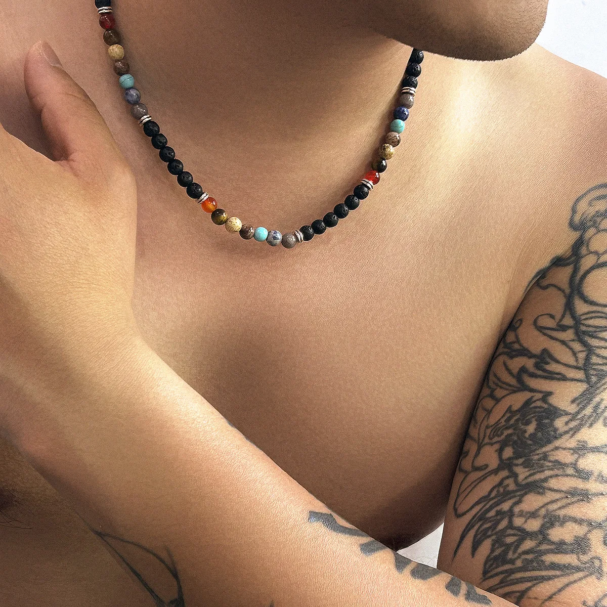 

PAPERPLUS | Men Stone Necklace Fashion Volcanic Stone Beaded Boy Hip Hop Choker Niche Design Sense Summer Beach Neck Jewelry