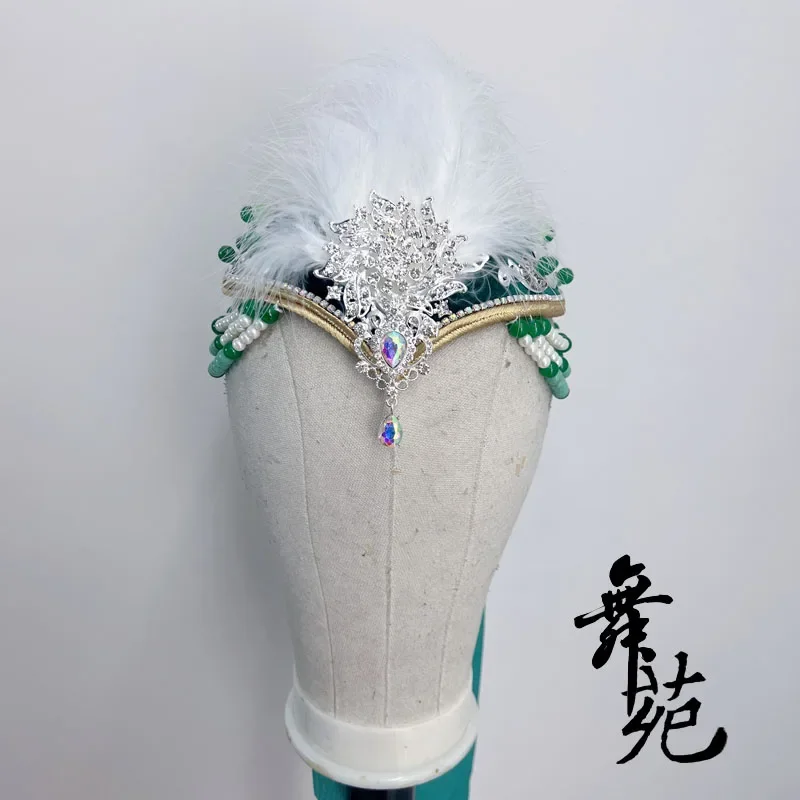 

Головной убор для монгольских танцев, монгольские бусины, темно-зеленые ювелирные изделия, художественный тест, народный танец