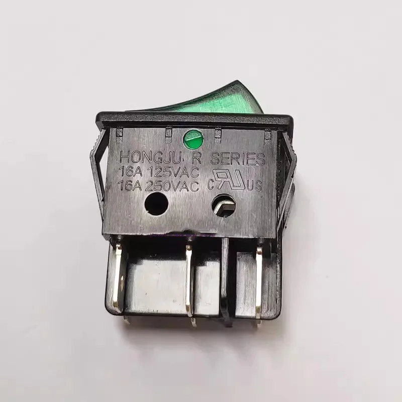 1pcs/lot R220 6-pin 2-speed with green light 220V green light silver contact rocker boat-shaped switch 25x32