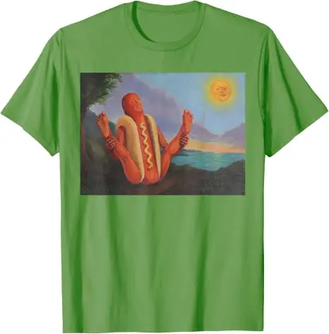 Hotdog, der sich in der Sonne sonnt, lustiges Hotdog-Yoga-T-Shirt, Y2k BBQ seltsame Essenskunst Comic-Grafik-Bekleidung, Yoga-Witz-Persönlichkeits-T-Shirt – Detail 9