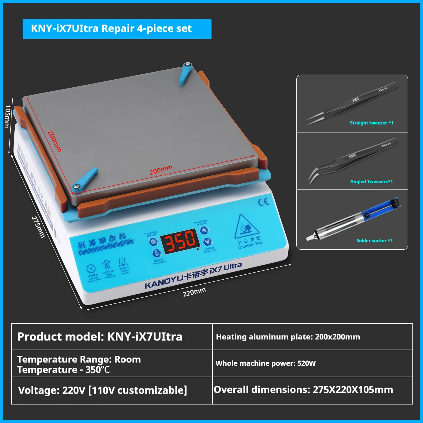 Heating table, intelligent constant-temperature mobile phone mainboard, layered LED de-lamp beads, cpu heating table