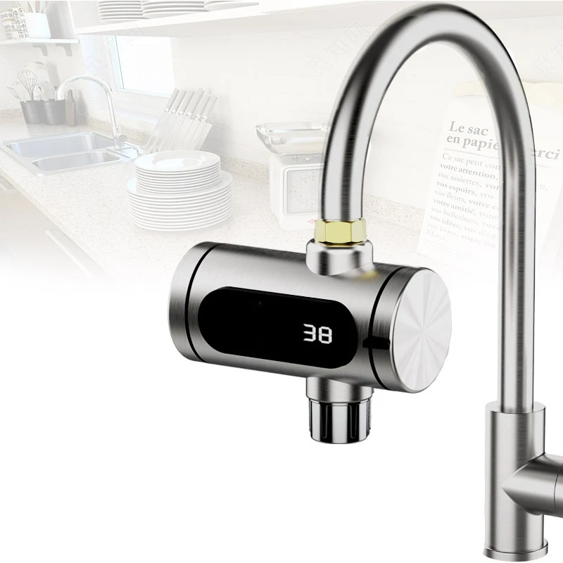 주방 스테인리스 스틸 전기 온수 수도꼭지, 순간 온수 난방 수도꼭지 온수기 냉수