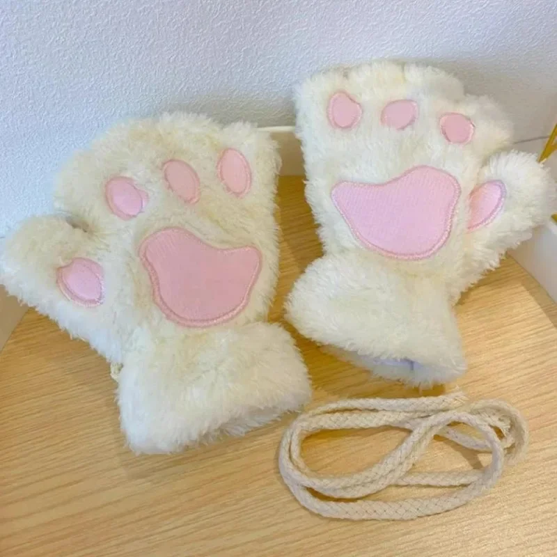 Gants de patte de chat en peluche pour femme, mitaines de Krasno-mitaines, demi-doigt, griffe, doux, moelleux, chaud, hiver, cadeau de Noël