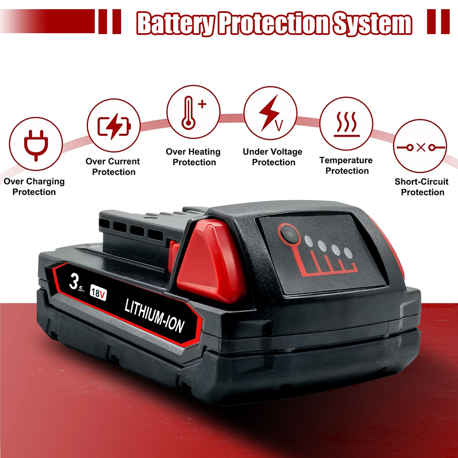 Náhradní baterie 3,0 Ah 18V Li-Ion pro Milwaukee M18: Pasuje na M18B5, 48-11-1860, 48-11-1850, 48-11-1840, 48-11-1830, 48-11-1820 - náhled 2