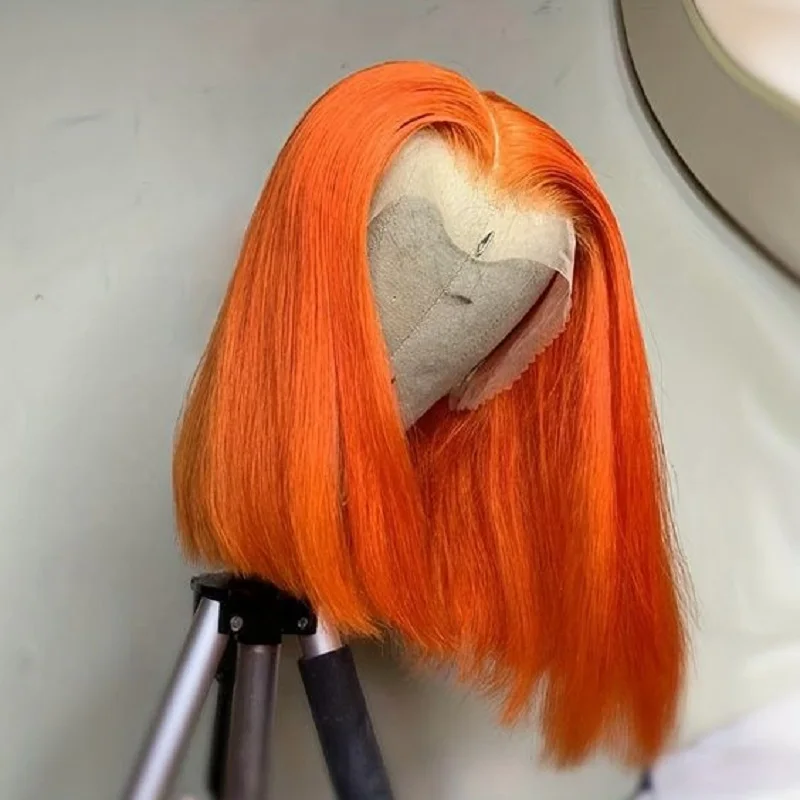 200 Density Ginger Orange Short Straight Bob Wig Human Hair 13x4 Lace Front Human Hair Bob Wig for Women