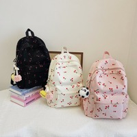 Corduroy Backpack Cherry Pattern Women Travel Daypack Adjustable Strap Laptop Backpack Zipper for Work Shopping School mochilas
