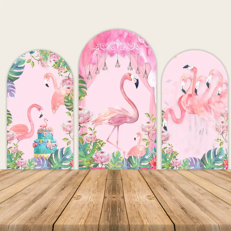 

LS Custom 2-Sided Summer Flamingos Tropical Beach Kids Birthday Baby Shower Cover Chiara Arch Background Decor Backdrop