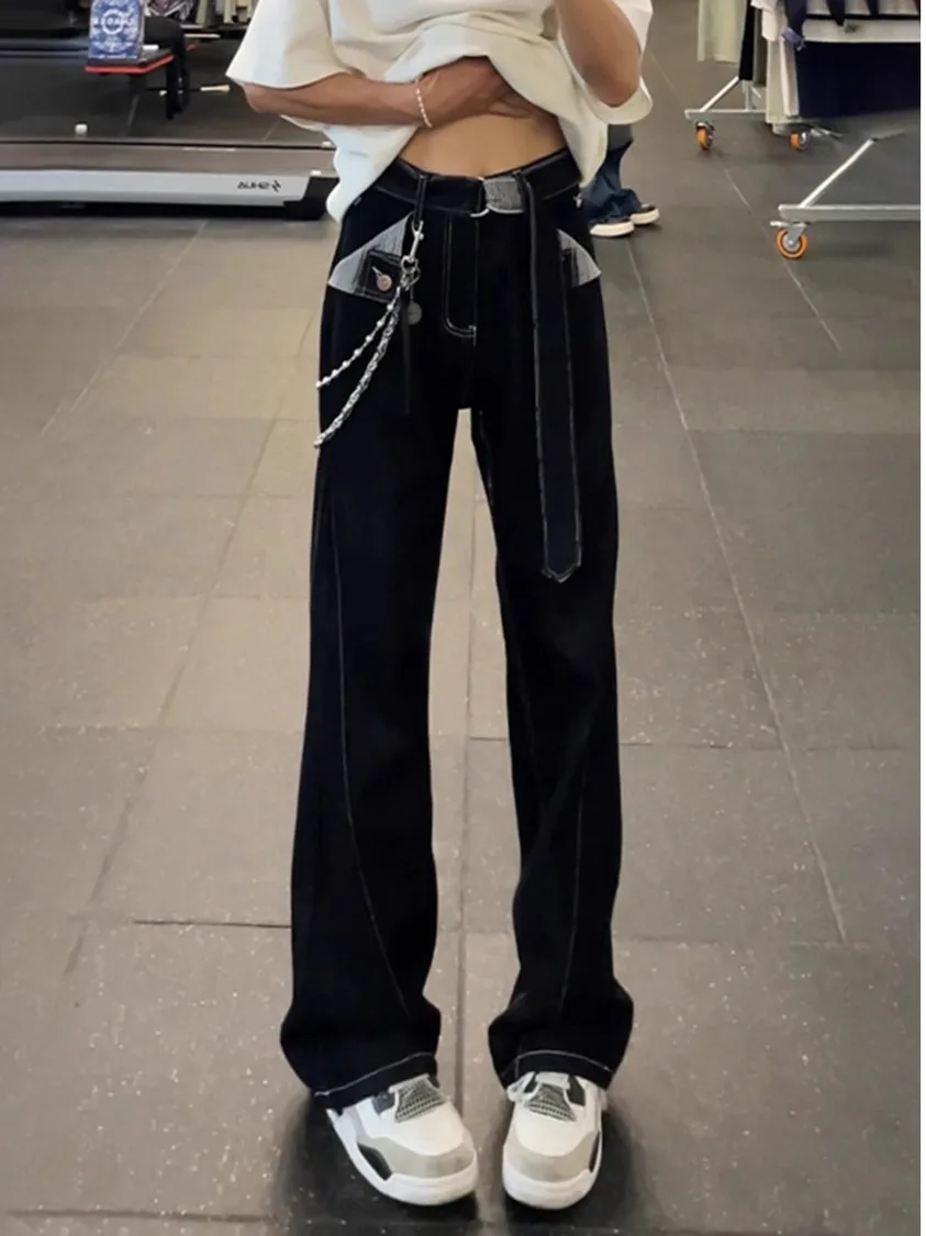 American Style Bell Bottom Original Jeans Men's Autumn High And Slim Plaid Patchwork Pants Cool Casual Long Trousers
