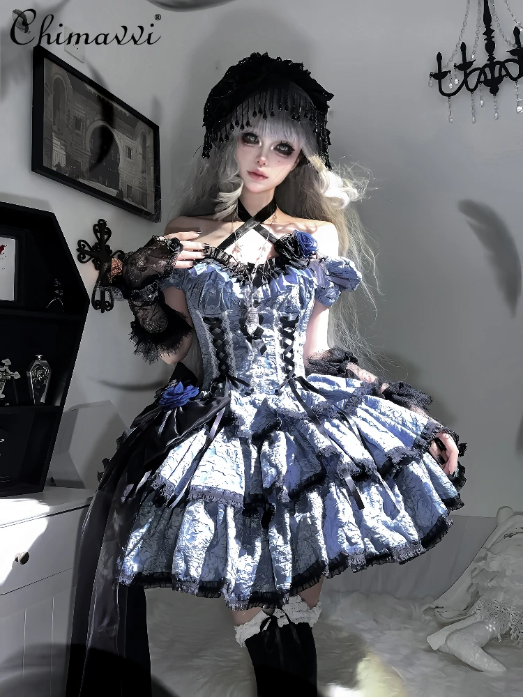 Robe Lolita gothique foncée OP originale, princesse douce et Cool pour fille, manches courtes, fête d'anniversaire, robe trois pièces, printemps été