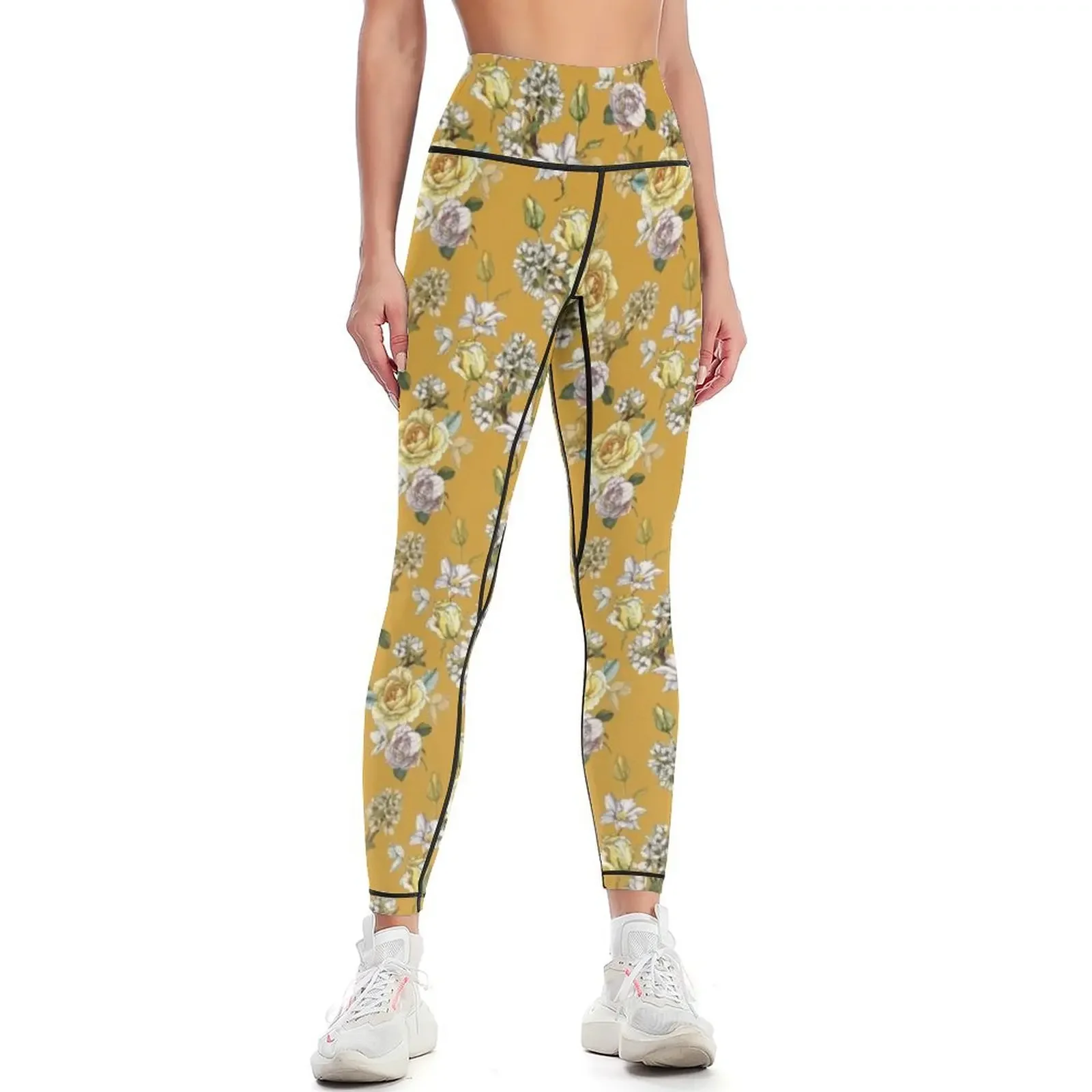 

Apple blossom and yellow roses. Watercolor Leggings trousers Legging sport active wear sport pants Womens Leggings
