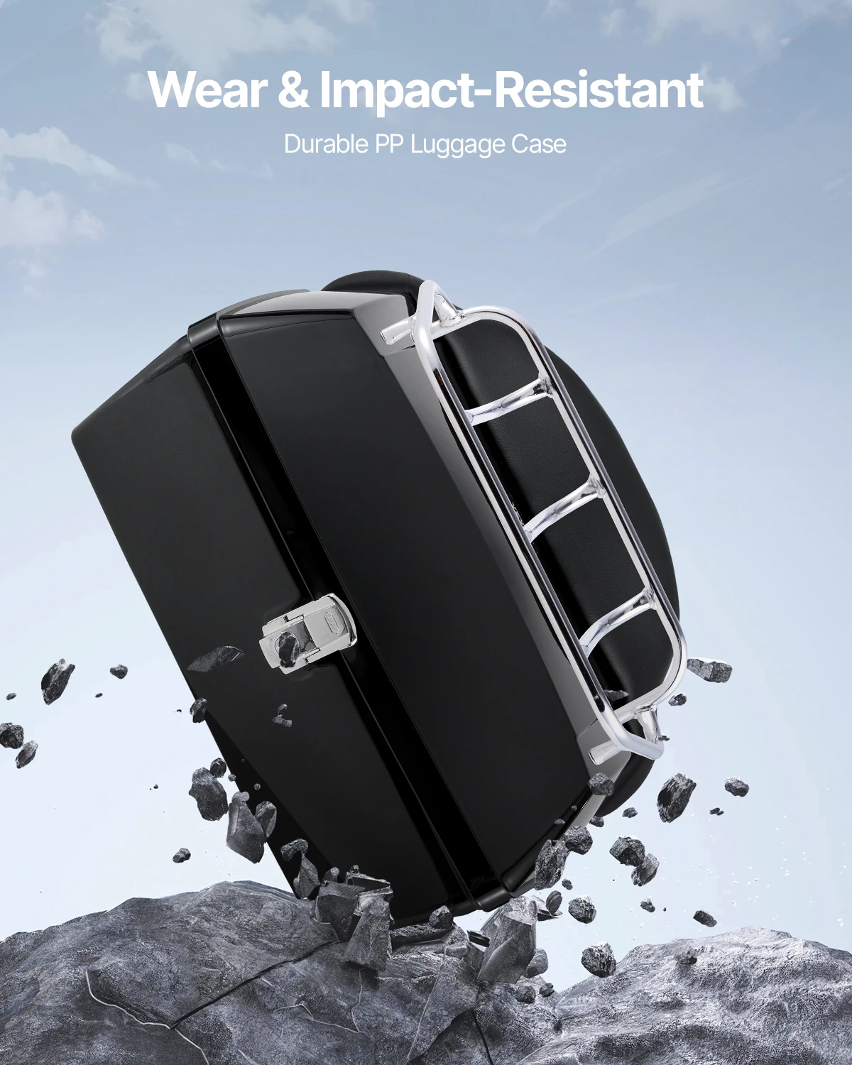 Motorcycle Top Case PP Material Motorbike Tail Box with Reflective Panel Waterproof Motorcycle  Box with MultiHole Base