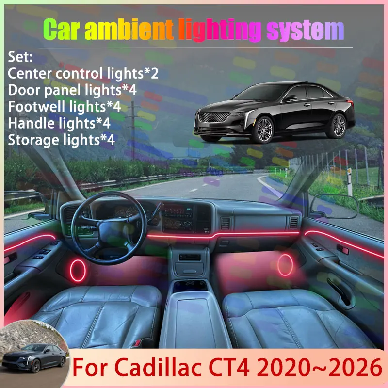 For Cadillac CT4 2020~2026 2021 2022 2023 2024 2/24 in 1 Car Atmosphere Light Lamp RGB Shade Ensemble Streamer Atmosphere Set