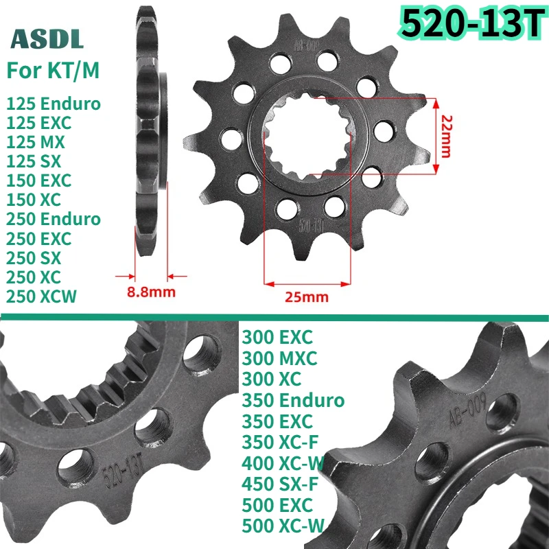 520-13T Motorcycle 20CrMnTi Front Sprocket For KT/M 125 Exc Enduro 150 XC-W 250 EXC Enduro XC-W 300 350 EXC 450 SX-F 500 EXC-F