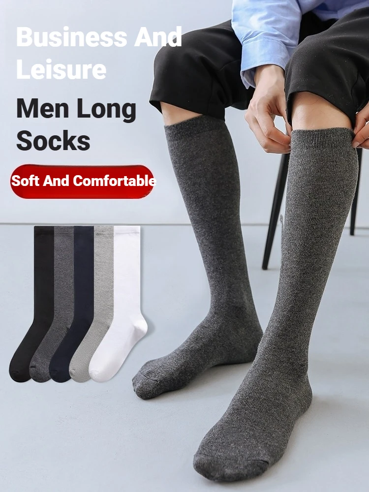 1 Pair Men Solid Knee High Business Socks Soft Elastic Formal Gentleman Dress Socks All Season For Party Daily Wear