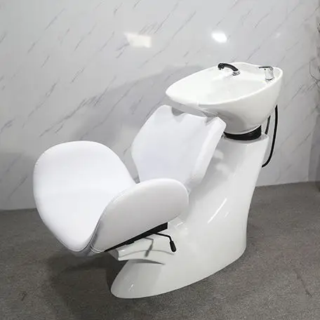 Beauty Salon Shampoo Backwash Unit Sink Station Shampoo Bed Tilt Ceramic Sink with Adjustable Seat