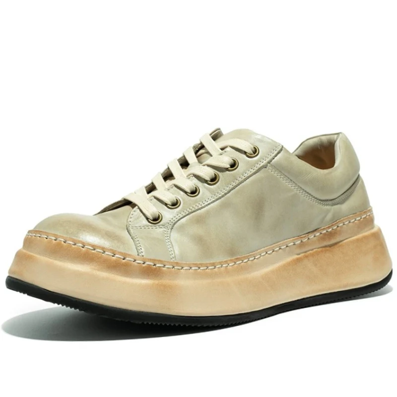 

Europe England Retro Washed Horse Skin Hand-sewn Shoes for Men's Genuine Leather Casual Sneakers Soles Goodyear Horsehide Shoes