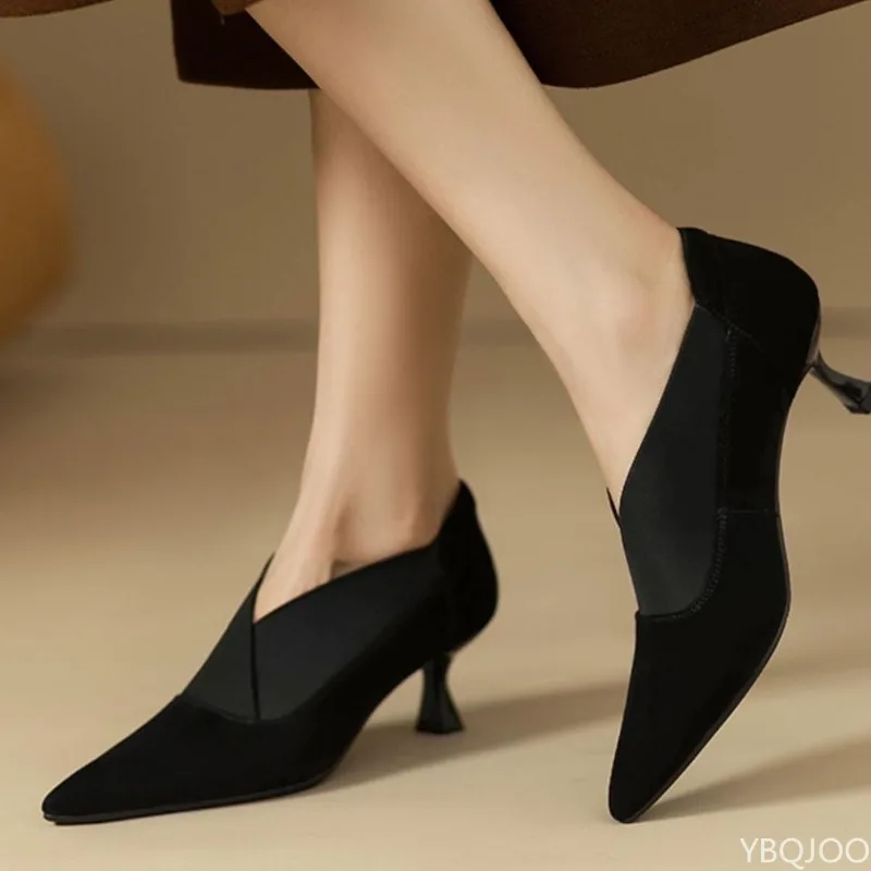 أحذية نسائية كاجوال مريحة بكعب عالٍ مدبب لربيع وخريف أحذية نسائية عصرية متعددة الاستخدامات أنيقة وبسيطة ذات فم ضحل