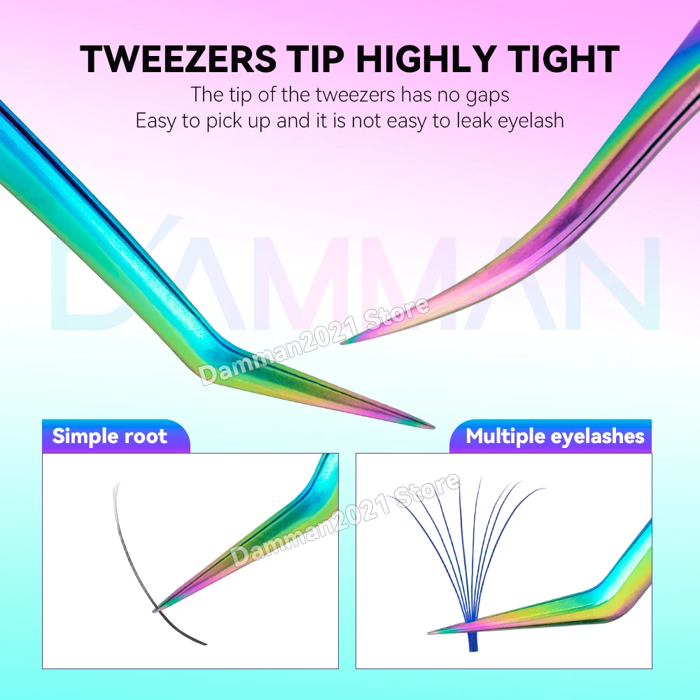 Damman Professional Eyelash Extension Tweezers Colorful Lash Extension Tweezers High Precision Eyelash Tweezers Makeup Tools