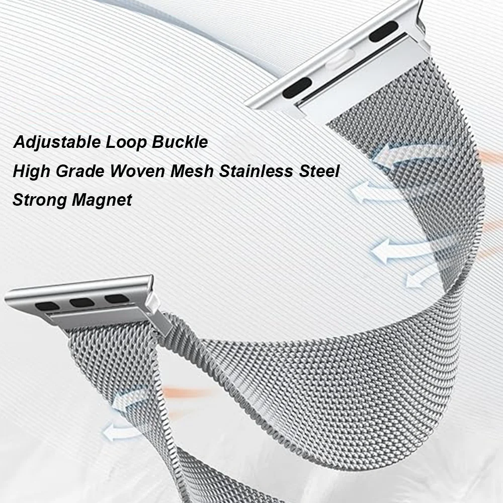 Milanese Metal Strap For Apple Band 42 43 45 49mm series Bracelet For Men Women(Colour: Silver Black Size:22mm)