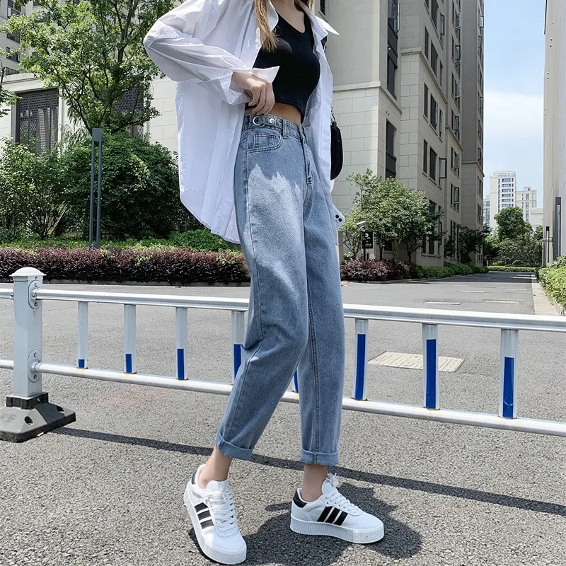 High Waist Dad Style Jeans Women's Spring Autumn  Loose Slimming Small Size Nine Points Cabbage Harlan Pants Salt Series