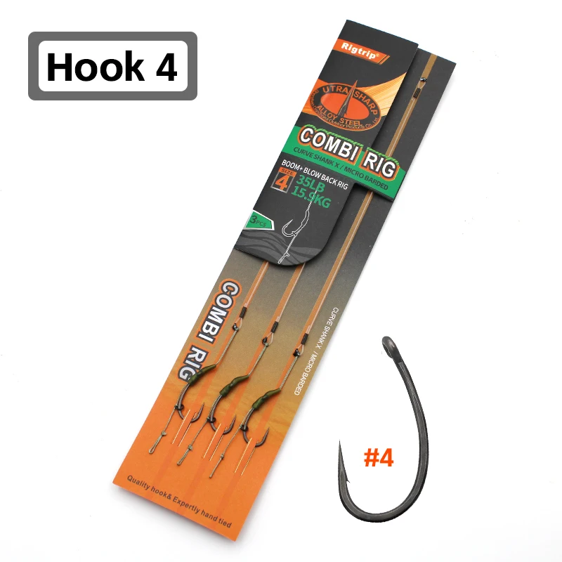 3pcs/pack Carp Fishing Combi Rig Hook Size 2 4 6 Hair Rigs With Booms Loop 35lb/15.9kg For Carp Fishing Tackle Accessories image 3