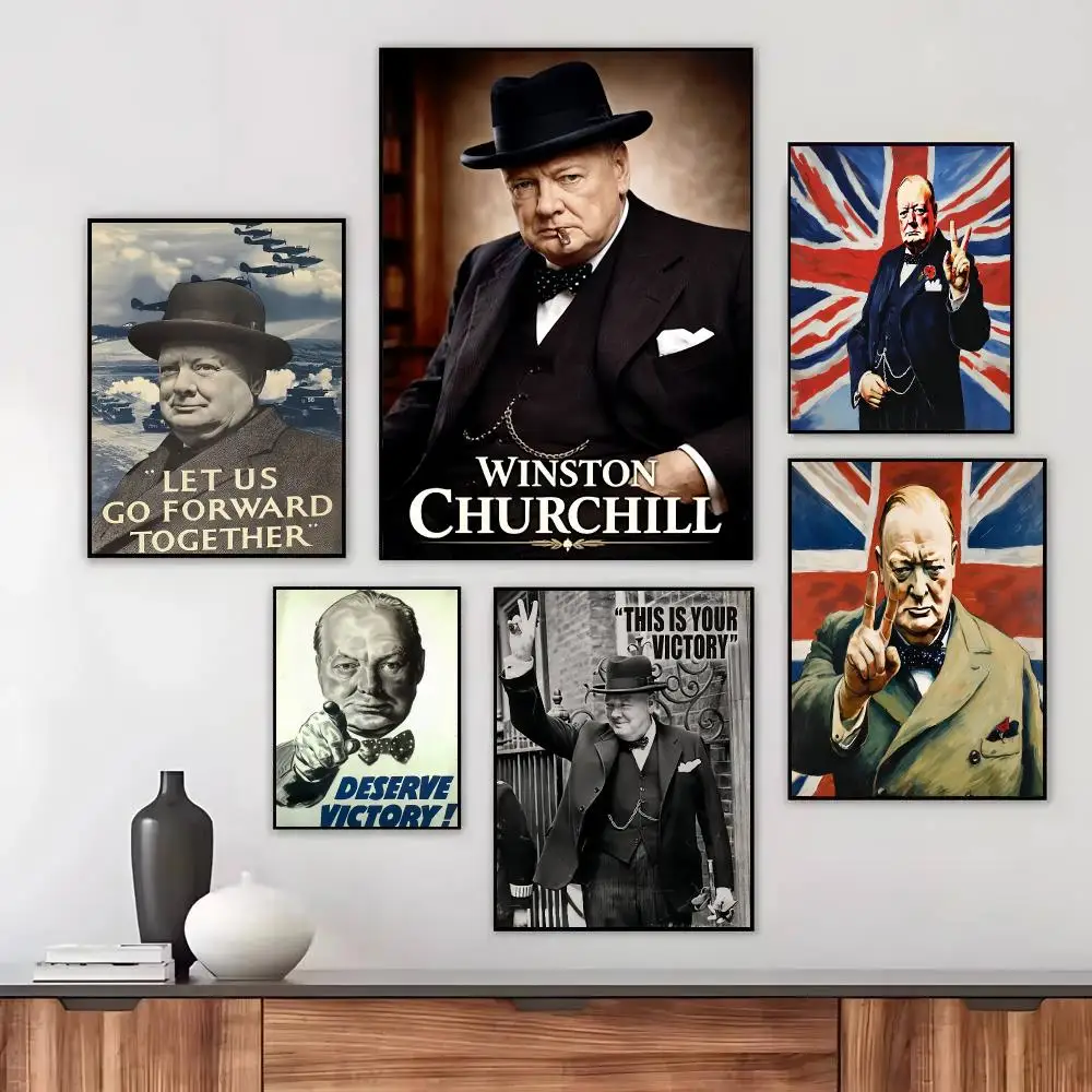 politician W-Winston Churchill Poster Wall Art Printed Decor Sticker Stylish Home Gift for Living Room Bedroom Corridor Cafe
