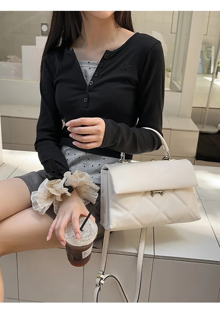 

Sheepskin Pattern Light Luxury Rhombus Xiaoxiangfeng Tote | Premium Texture Commuter Messenger Bag for Women