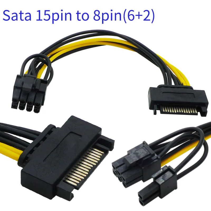 جديد 15pin SATA ذكر إلى 6pin PCI-E الطاقة كابل إمداد الطاقة 20 سنتيمتر SATA كابل 15 دبوس إلى 8 دبوس سلك كابل للكابلات بطاقة الرسم محول