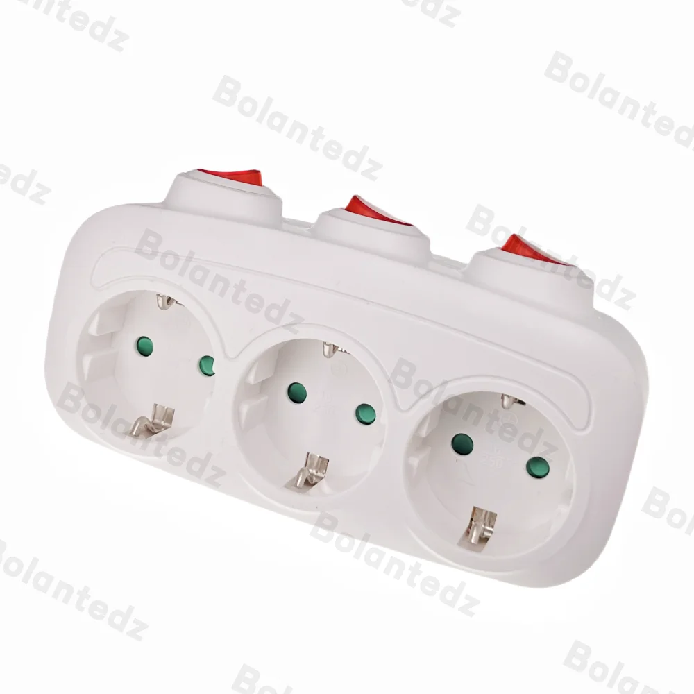 EU Sockets adapter With ON/OFF Switch 16A/250V 1 To 3 Way Germany Standard Extensions Adapter Wall Plug Power Converter