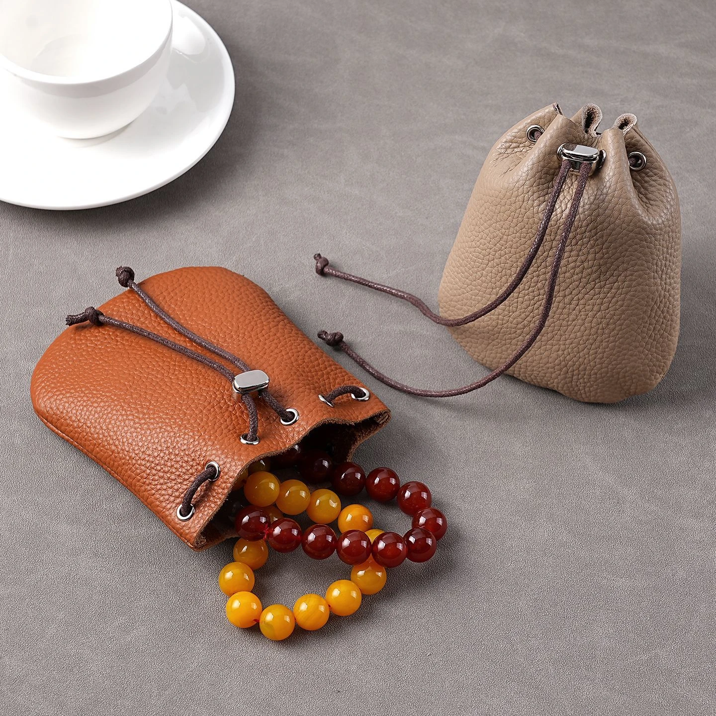 Vintage Collectible Coins - Vintage Handmade Genuine Leather Drawstring Pouch,
