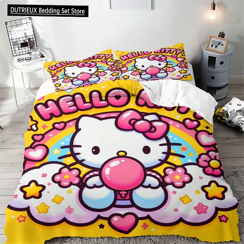 

Hello Kikty Duvet Cover Cute Anime Cartoon Pattern Bedding Set 3D Digital Printing Children Bedroom Decoration