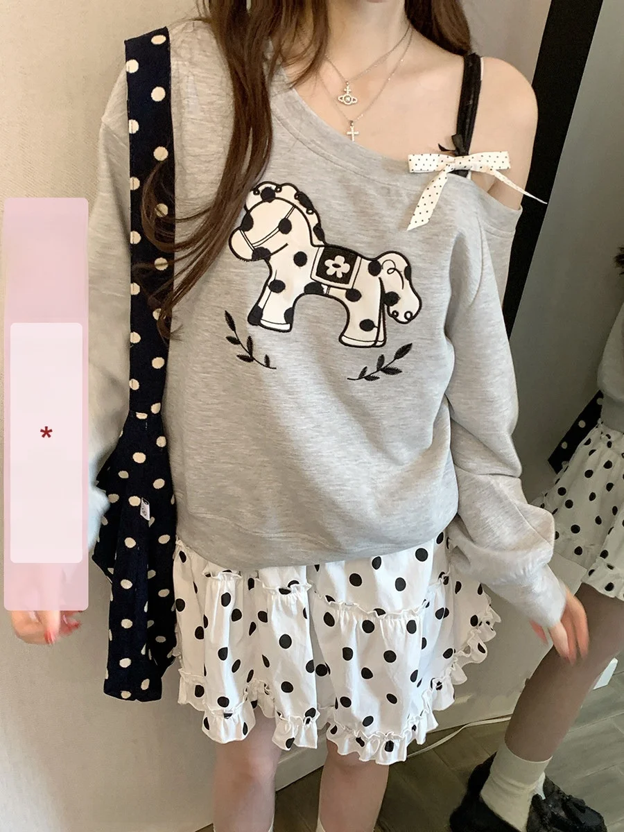 

Повседневная женская толстовка CallmeEar с открытыми плечами, свободного кроя, удобная, с длинными рукавами, из смесового хлопка и полиэстера, весенняя мода