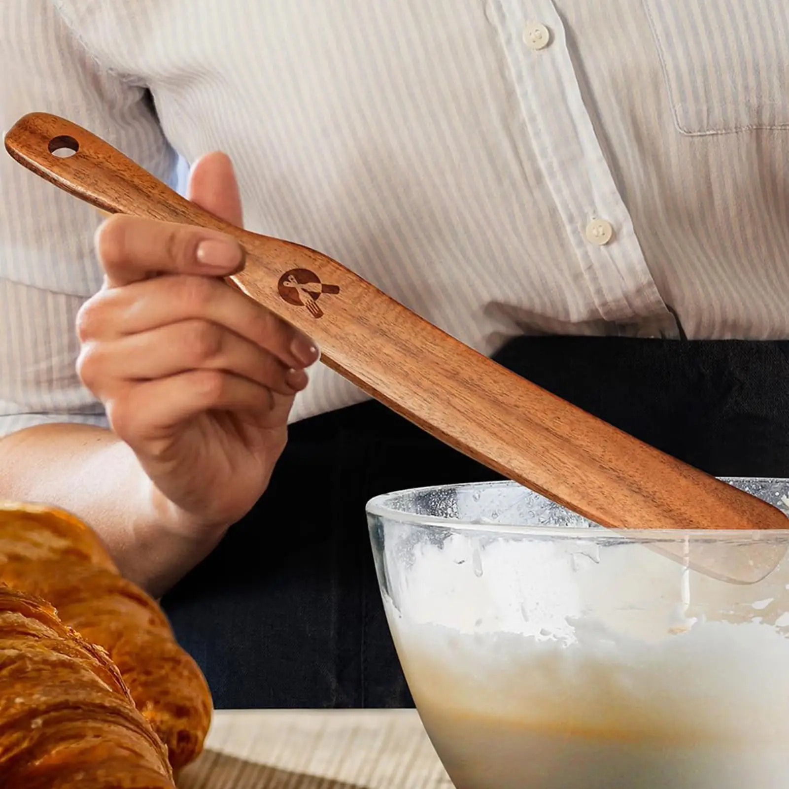 Wooden Stir Stick Narrow Jar Scraper Portable Bread Whisk Spatula Thin Paddle Stir Stick Utensil for Cooking Stirring Mixing