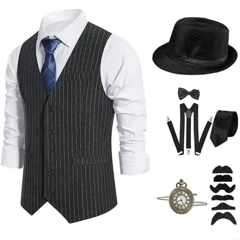 Roaring 20s Mens tenue 1920S Men Mafia Costume 1920S Men Costume Accessoires 6xda