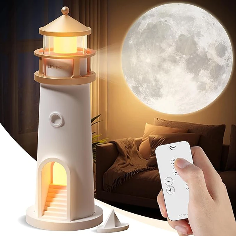 Moon Projection Light Remote Control Bluetooth Speaker Lighthouse Motion Sensor Nightlights Fake Candle Lamp Room Entryway Decor