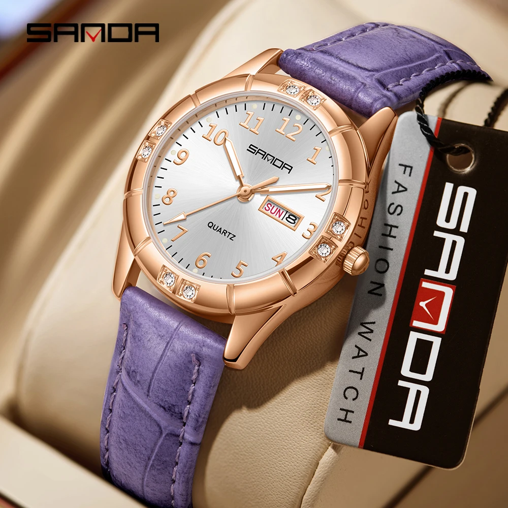 

Sanda 9096 New Fashionable 2026 Elegant Design Round Dial Waterproof Quartz Movement Business Women's Simulated Watch