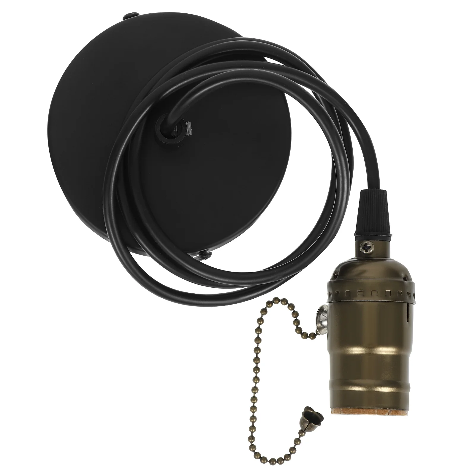 

Vintage Pendant Light Socket E26 Copper Stainless Steel Hanging Lamp Cord Ceiling Light Holder with Pull Chain Switch for DIY