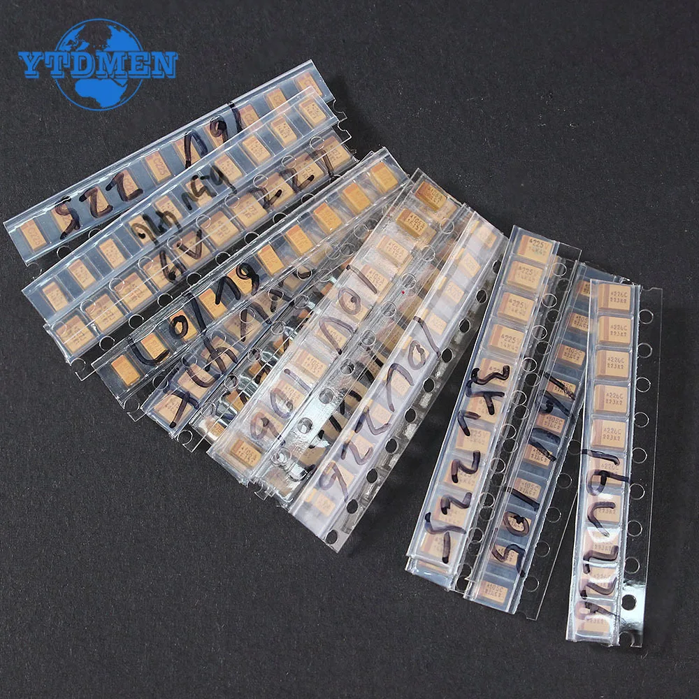 150PCS SMD Tantalum Capacitor Assortment Kit 1uf-220uf A/B Case Tantalum Capacitors Set 1UF 2.2UF 4.7UF 10UF 47UF Capacitors