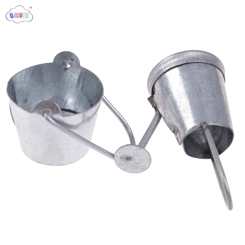 2pcs/set 1:12 Dollhouse Miniature Metal Water Bucket Kettle Model Furniture Toys