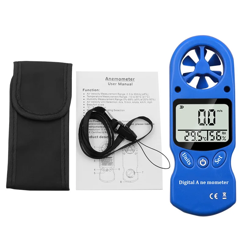 Termometer dan higrometer Digital Mini, 10set, Anemometer tiga warna opsional pegangan tangan