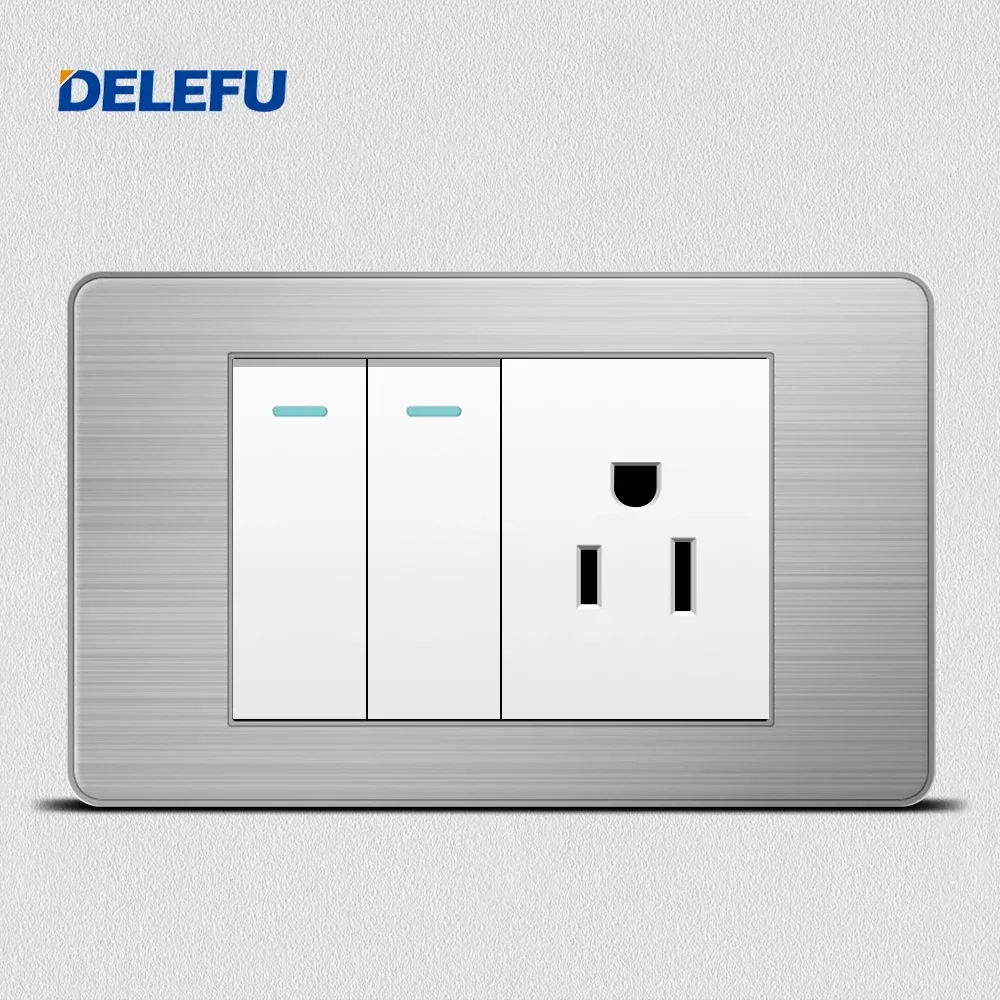 DELEFU White Stainless Steel panel Mexico Standard Type C America Outlet Plug 118*72mm Wall Socket Light Switch Fast Charge