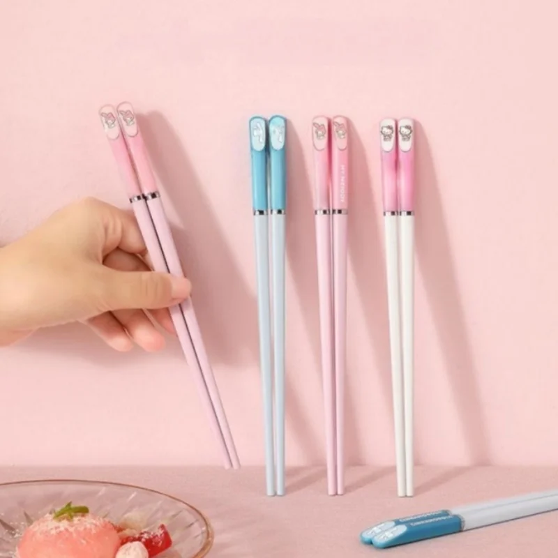 

New Sanrio Hello Kitty Kawaii Anime Chopsticks High Temperature Resistant Cute Cartoon Girl Heart Stylish Household Gift Kids