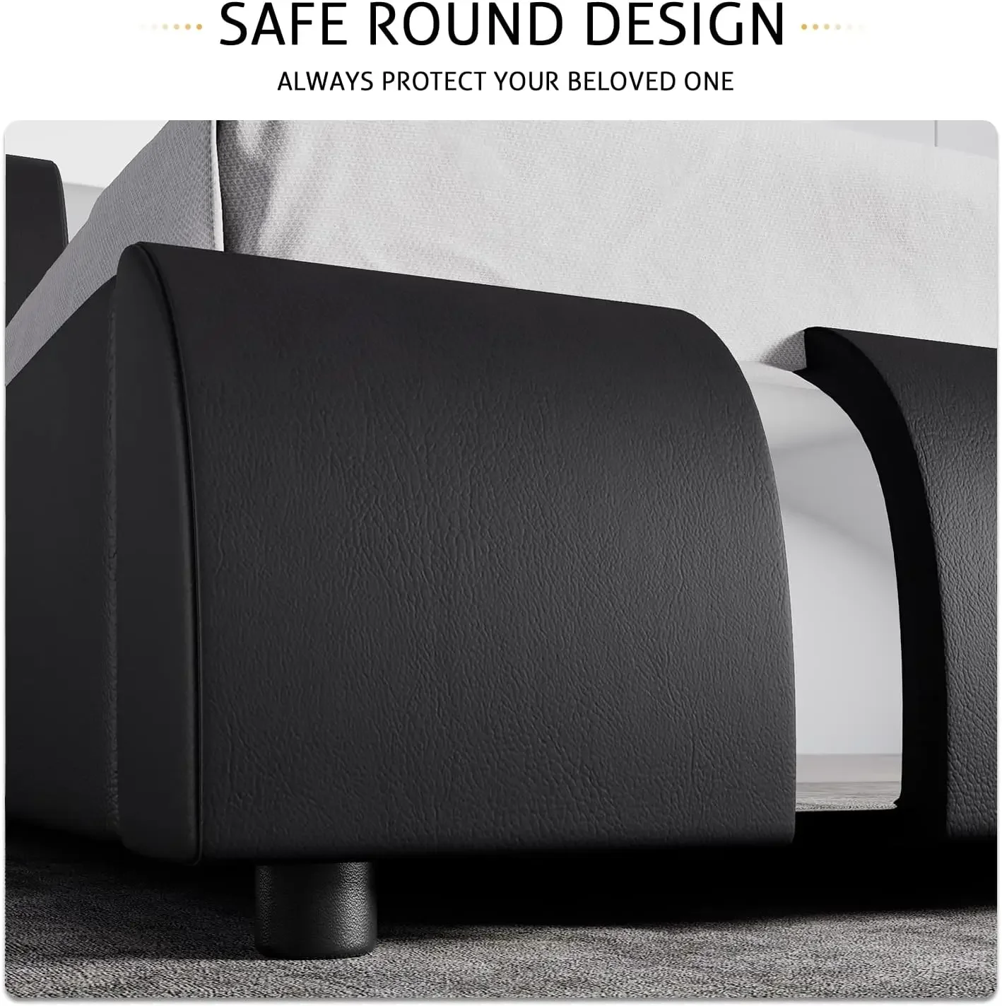 SHA CERLIN King Size Bed Frame with Iron Pieces Decor and Adjustable Headboard/Deluxe Upholstered Modern Platform Bed with Soli