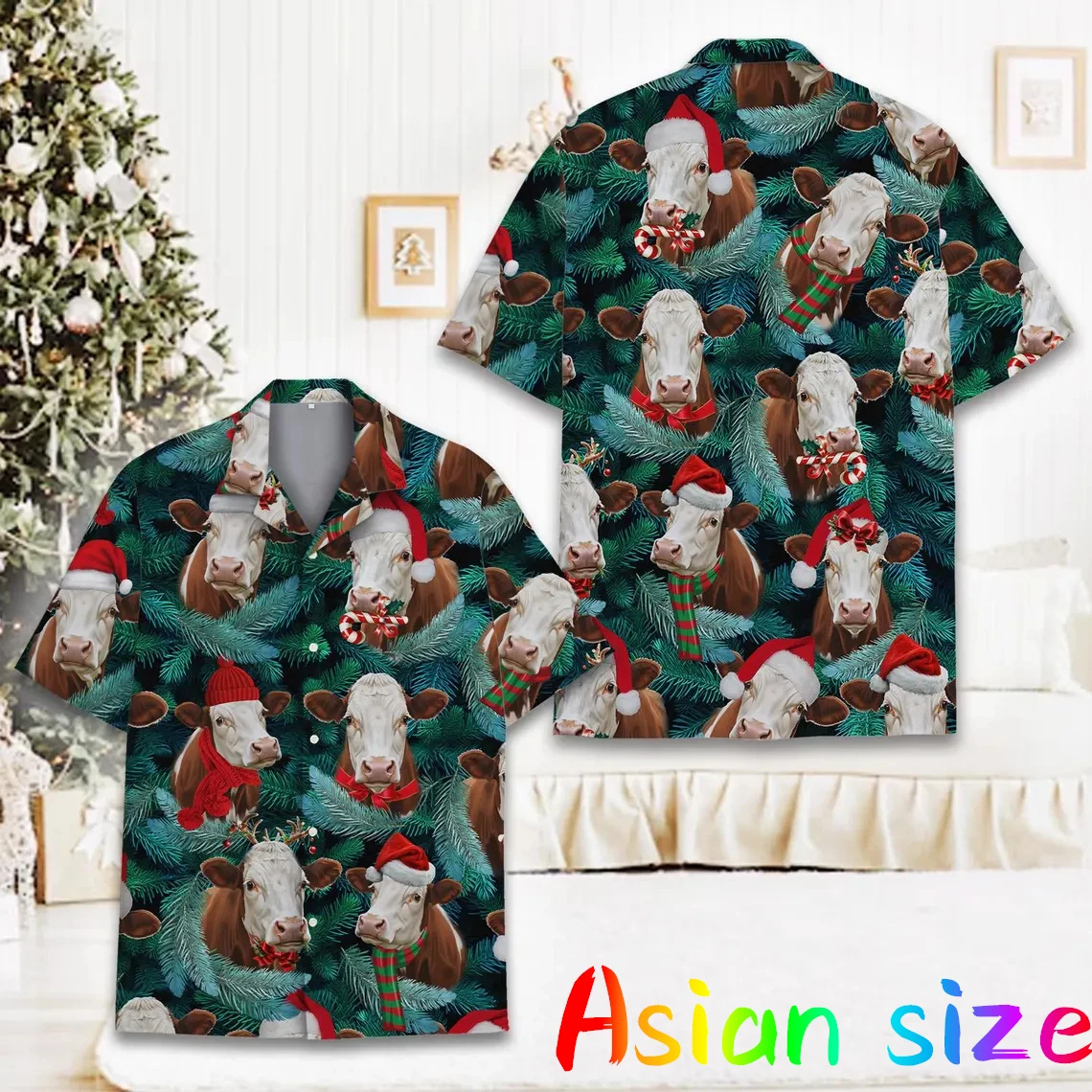 

Рубашка с животными для мужчин Забавная рождественская шляпа с изображением коровы и акулы 3d принт Гавайские рубашки с короткими рукавами Вечерние повседневные рубашки на пуговицах с лацканами Camisa